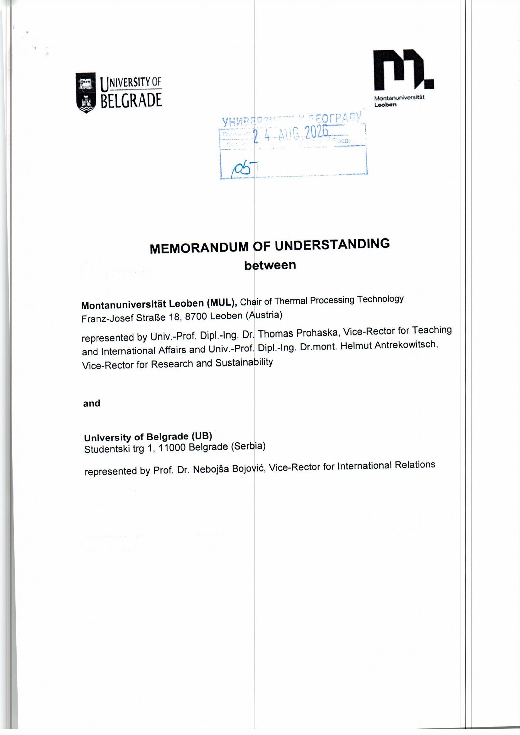 1 Strengthening Academic Cooperation between the University of Belgrade, Serbia and Montanuniversität Leoben, Austria