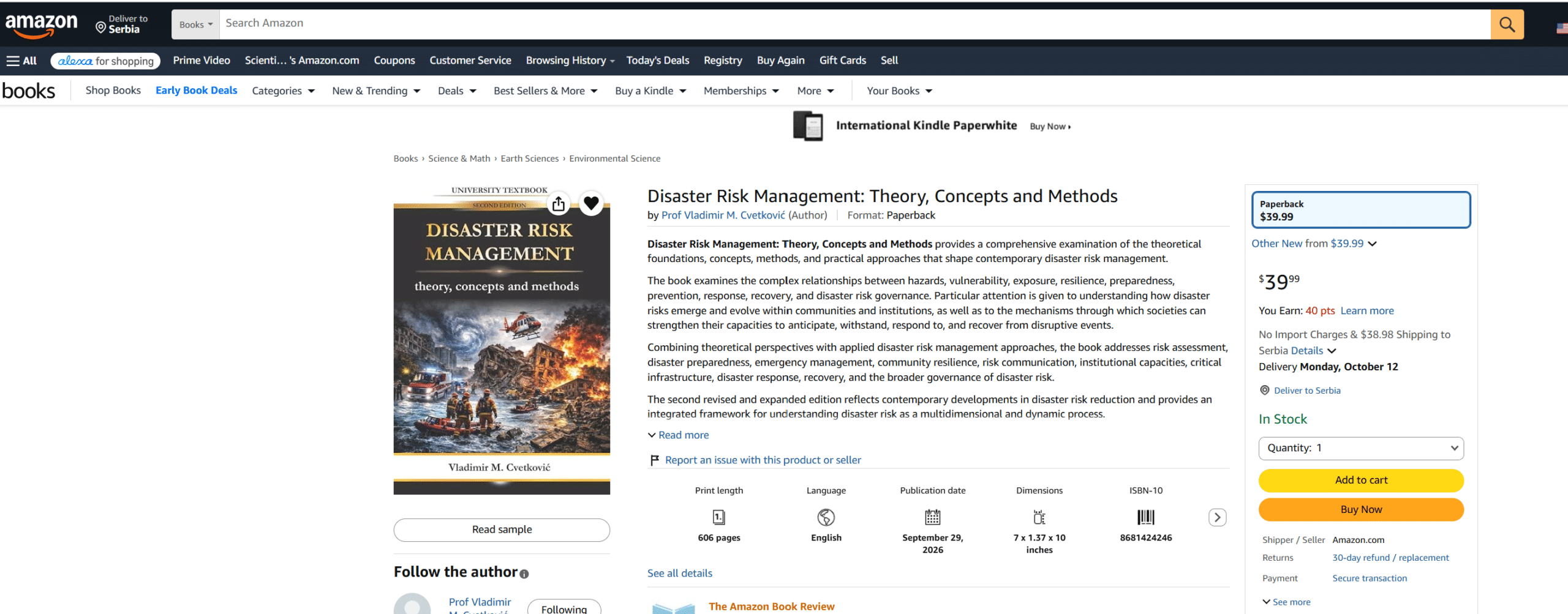 Disaster Risk Management: Theory, Concepts and Methods – Now Available on Amazon 1 The second edition of “Disaster Risk Management: Theory, Concepts and Methods” by Vladimir M. Cvetković is now available worldwide on Amazon. Order the university textbook on disaster risk reduction, preparedness, resilience, climate adaptation and crisis governance.